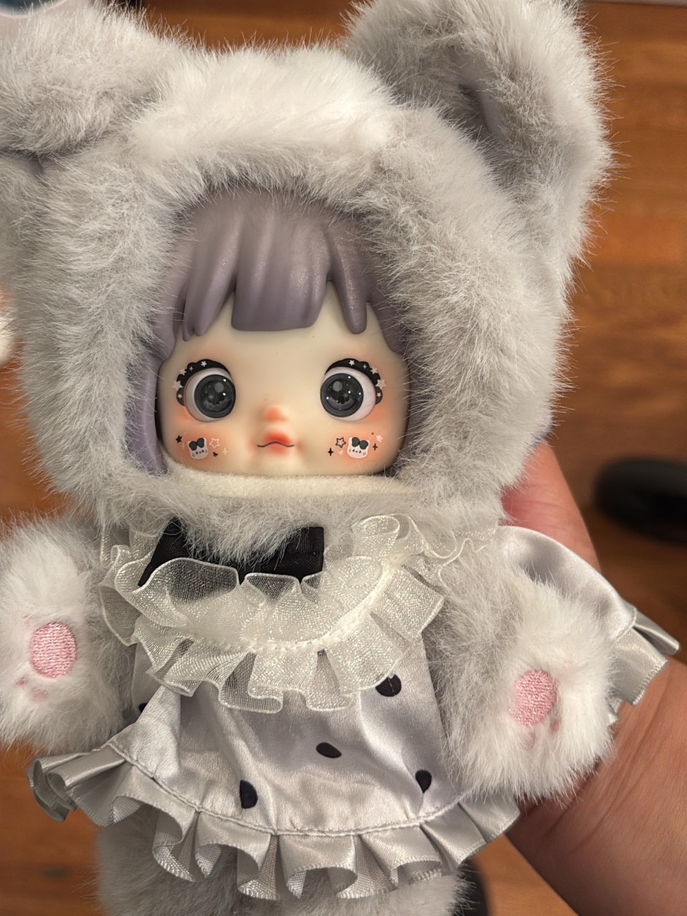 Plush Grey Bear Costume Doll with Ruffled Dress - Kids Toy